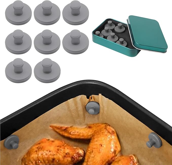 Air Fryer Magnets for Parchment Paper,Lock Disposable Paper Liner Safely,Prevents Burning & Food Covering,Heat-Resistant Air Fryer Liner Magnets,Easy Install with Handles (8pcs)