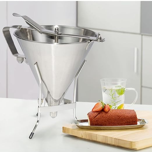 MYOYAY Commercial Stainless Steel Confectionery Funnel Dispenser, 1.8L Pancake Batter Dispenser with Stand and 3 Nozzles (1/4", 1/5", 1/6"), Great for Pancakes Chocolate Sauces Batter Pastry Work