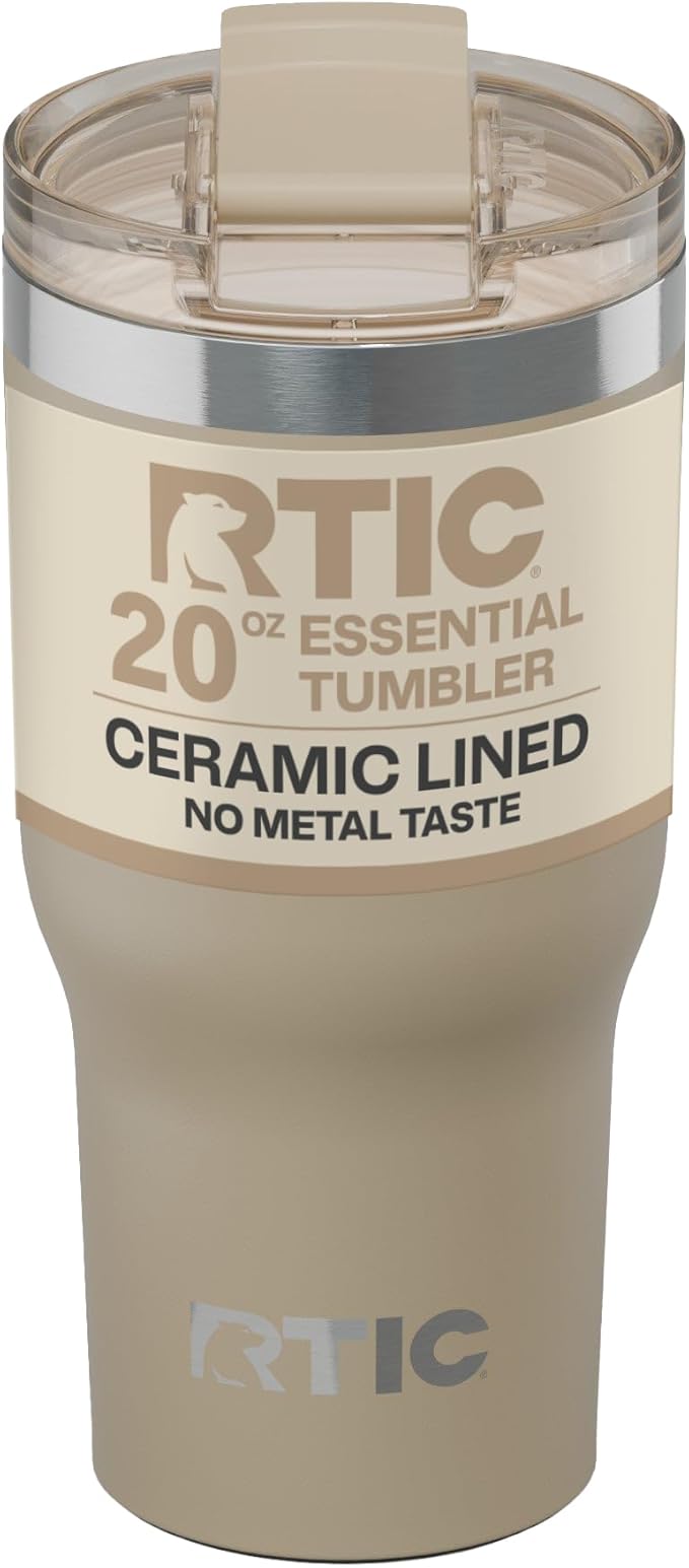 RTIC 30oz Essential Tumbler with Lid, Ceramic Lined, Insulated, Stainless Steel, Metal, Double Wall Vacuum-Insulation, Travel Cup for Iced Coffee, Tea, Hot and Cold Drink, Beach