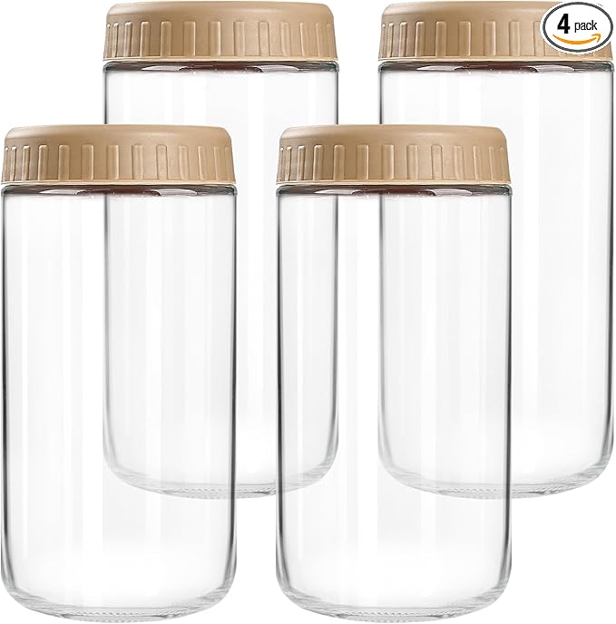SHOWIN Overnight Oats Containers with Lids, 24oz Glass Jars with Lids 4 pcs, Taffy, Wide Mouth Mason jars for Salad, Yogurt, Snacks, Meal Prep