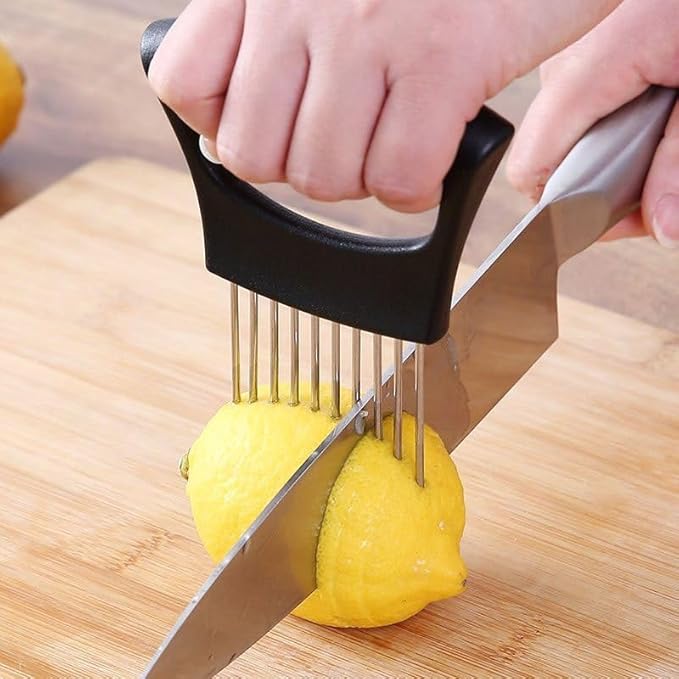 Onion Holder Lemon Slicer Cutter for Food & Veggies, Vegetable Chopper Assistant Tool for Meat, Potato & Tomato (Gray, 1 Pc)