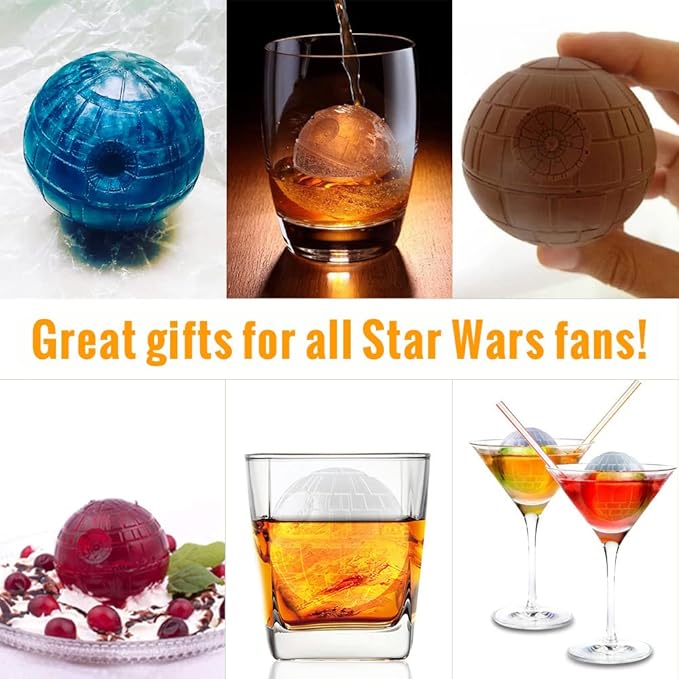 Star Wars Death Star Ice Cube Mold, Round Ice Cube Mold for Whiskey, Bourbon,Cocktails (2Packs+Millennium Falcon Bottle Opener+Coaster+Starry Bag)