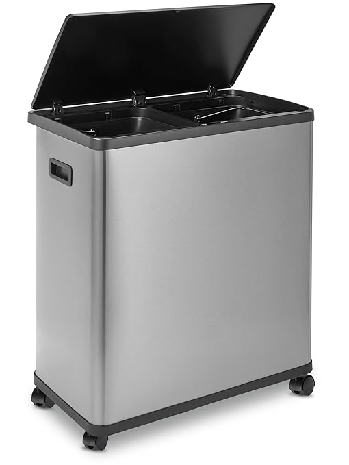 HOLDN’ STORAGE 60L Dual Kitchen Trash & Recycling Bin, Motion Sensor Opening, Soft-Close Lid, Removable Inner Buckets, Stainless Steel, 2 Trash Bag Rolls Included