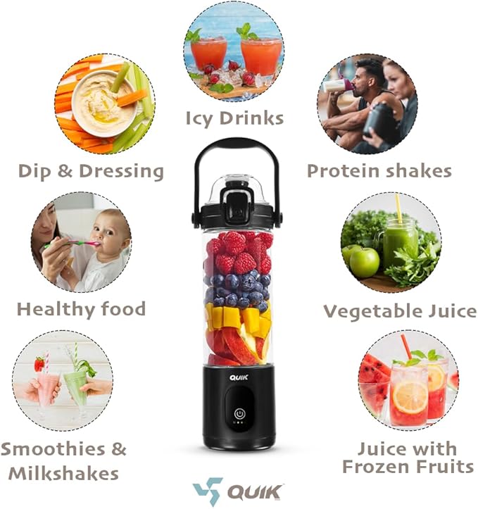 Portable Blender - Cordless 24oz. Personal Blender for Shakes and Smoothies, Licuadora, BPA Free - Ice Crush, Dishwasher safe parts, Waterproof, Triple Batteries, Juicer Cup (Gray)
