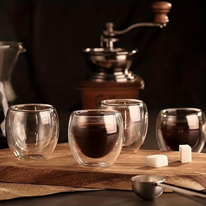 Double Wall Expresso Cups (Set of 6), 3 Ounce Glass Coffee Mugs, Small Insulated Clear Espresso Shot Glasses Cups for Cappuccino Latte Tea, Gift for Chrismas, Brithday