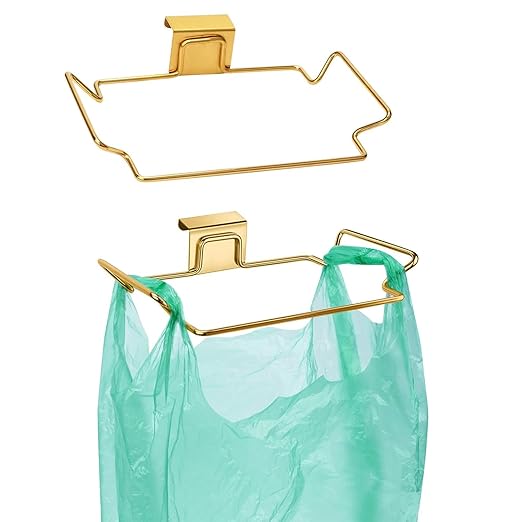 2 Pcs Large Stainless Steel Trash Bag Holder for Kitchen Cabinets Doors and Cupboards, Under Sink, Garbage, Kitchen Waste Can, Trash Cans, Gold