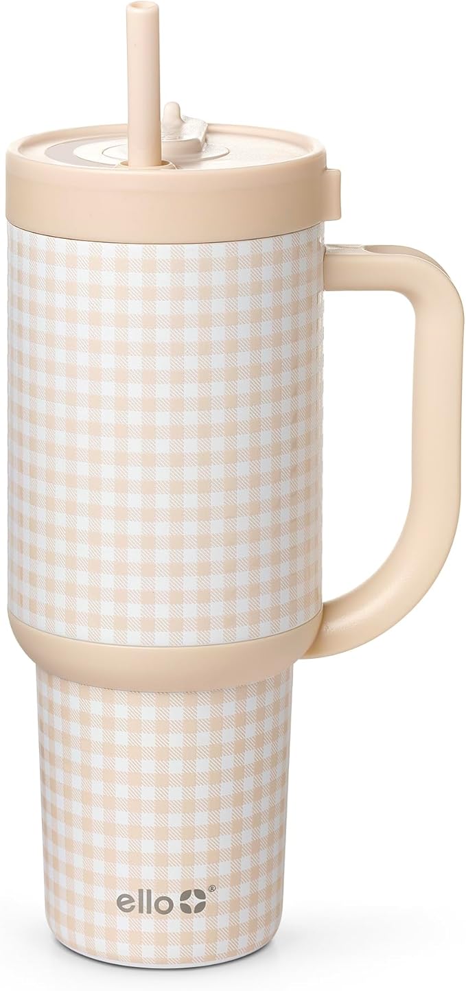 Ello Oasis 30oz Stainless Steel Water Bottle - Beige Gingham