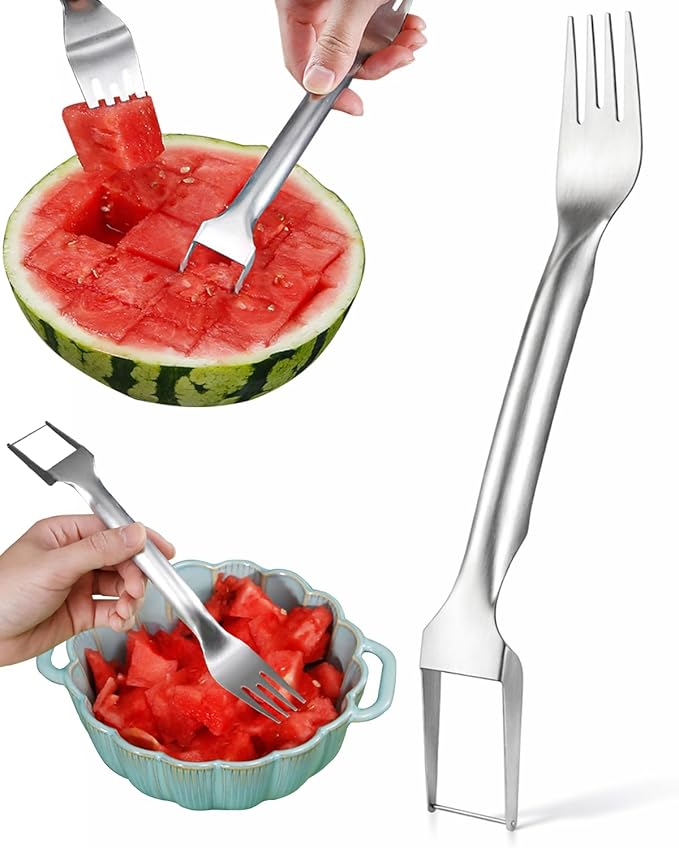 Watermelon Fork Slicer Cutter, Stainless Steel 2-in-1 Watermelon Cutter for Family Parties Camping, Summer Watermelon Cutting Artifact, Professional Fruit Fork Slicer (1PCS)