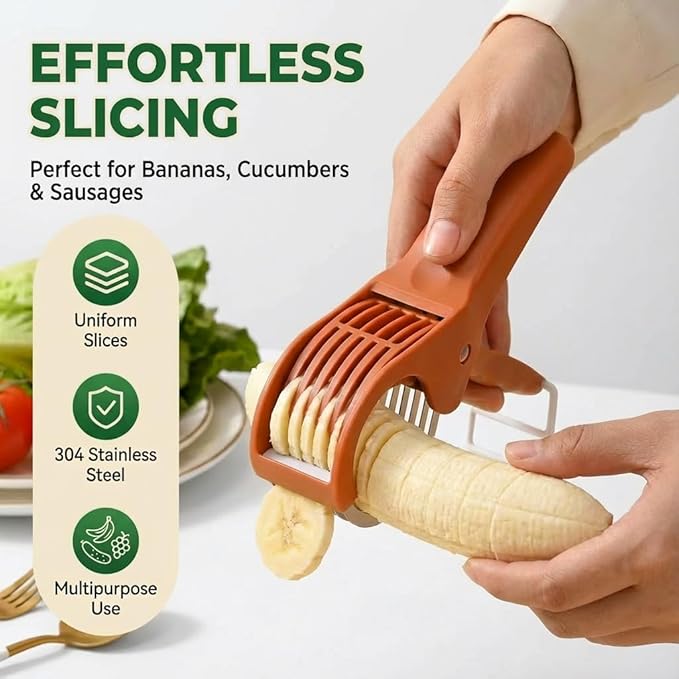 2 Pcs Multifunctional Vegetable Slicer & Banana Cutter, 2026 Upgraded Stainless Steel Handheld Chopper for Cucumber, Carrot, Sausage & Strawberry, Dishwasher-Safe Kitchen Prep Tool