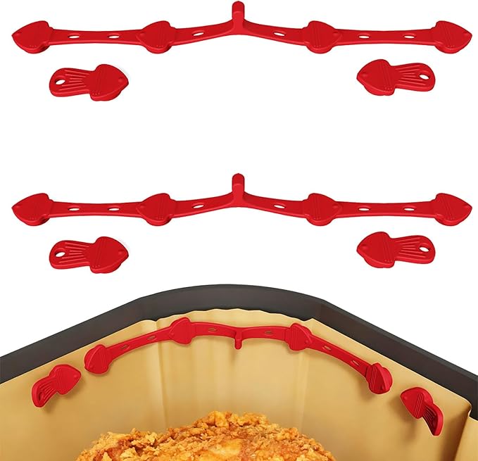 Air Fryer Magnets for Parchment Paper, Upgraded Air Fryer Magnets Silicone Buckle High-Temp Resistant Air Fryer Accessories Locks Disposable Liners Safely (Red)