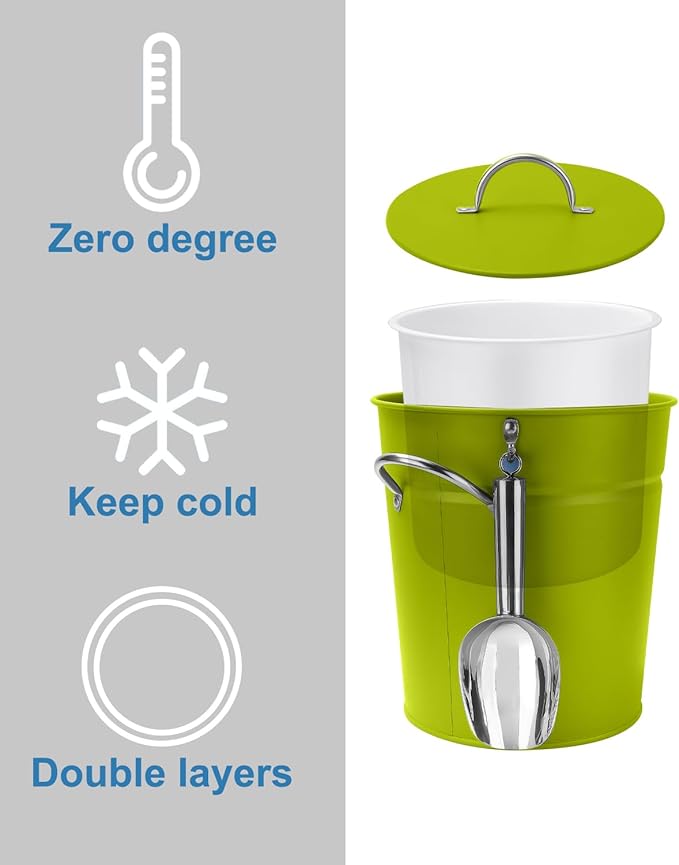 3Qt Chartreuse Galvanized Ice Bucket with Lid, Scoop & Handles - Ideal for Cocktails, Parties, BBQs, Wine & Champagne. Double-Layer Insulated Outer & Galvanized Inner Layer
