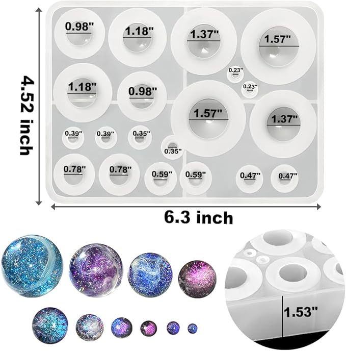 RESINWORLD 20-Cavity Sphere Molds for Resin, Round Ball Resin Mold, Silicone Orbs Mold for Jewellery Making