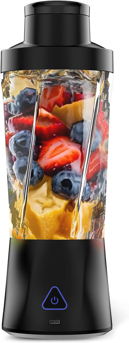 Portable Blender, 360 Watt Personal Blender for Shakes and Smoothies, 6000mAh USB Rechargeable, BPA Free 24 Oz Juicer Cup with 6 Blades and Lid, Self Cleaning Portable Juicer for Kitchen, Deep Black