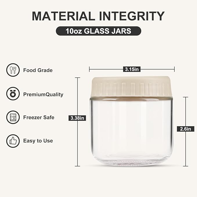 SHOWIN Overnight Oats Containers with Lids, 10oz Glass Jars with Lids 2 pcs, Apricot, Wide Mouth Mason jars for Salad, Yogurt, Snacks, Meal Prep