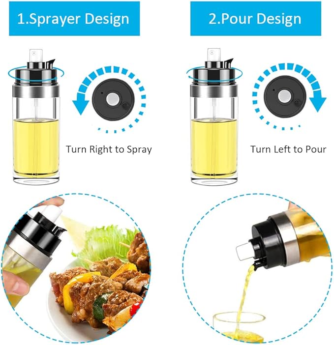 2 in 1 Oil Dispenser Bottle and Mister - 150ml Portable Olive Oil Sprayer for Air Fryer, BBQ, Salad, Baking, Roasting, Frying, Grilling