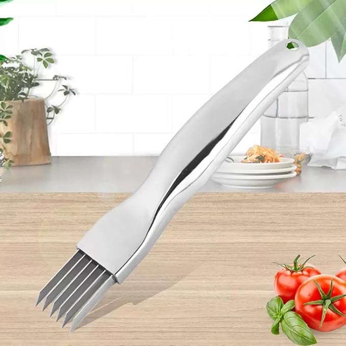 Green Onion Slicer, Multi-Blade Kitchen Herb Cutter, Professional Scallion Shredding Tool (1, Silver)