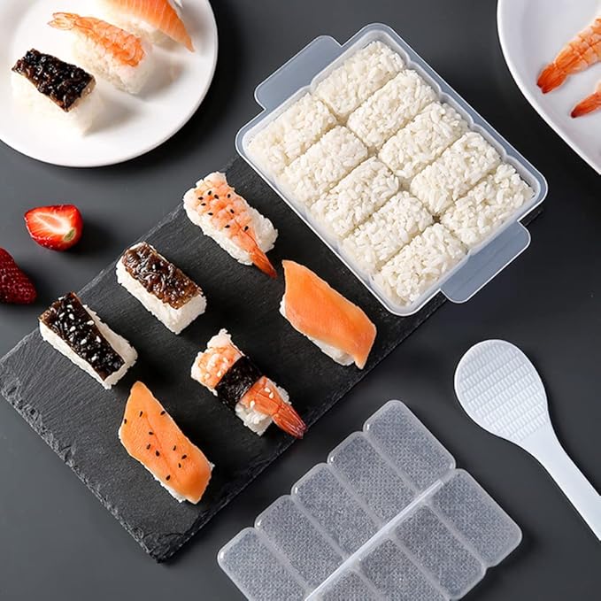 AYCCNH 10 in 1 Mini Japanese Onigiri Sushi Mold, Nigiri Bento Rice Ball Mold Rectangular Sushi Maker…