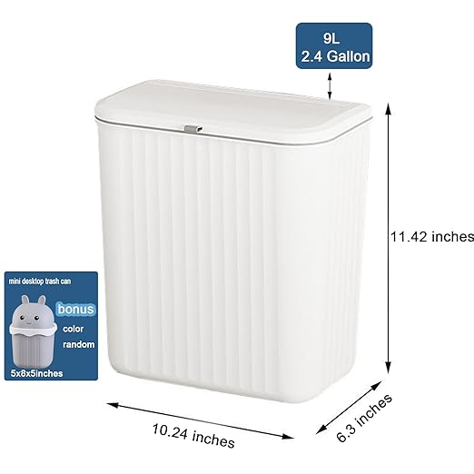 2.4 Gallon Kitchen Compost Bin for Counter Top or Under Sink, Hanging Small Kitchen Trash Can with Lid, Wall Mounted Waste Basket Bin Garbage Can for Bathroom (White)
