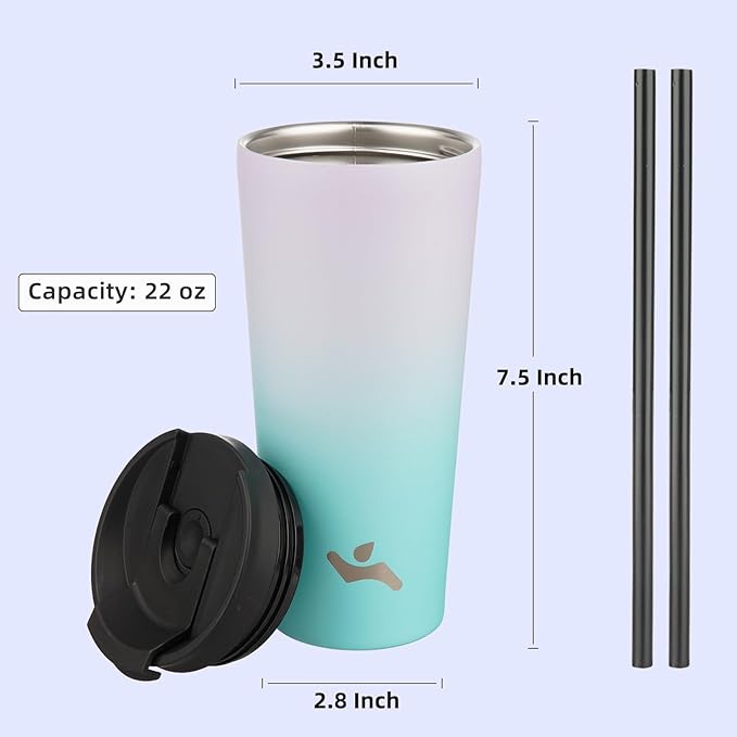 Konokyo 22 OZ Insulated Tumbler with Lid and 2 Straws Stainless Steel Water Bottle Vacuum Travel Mug Coffee Cup,Lavender Green