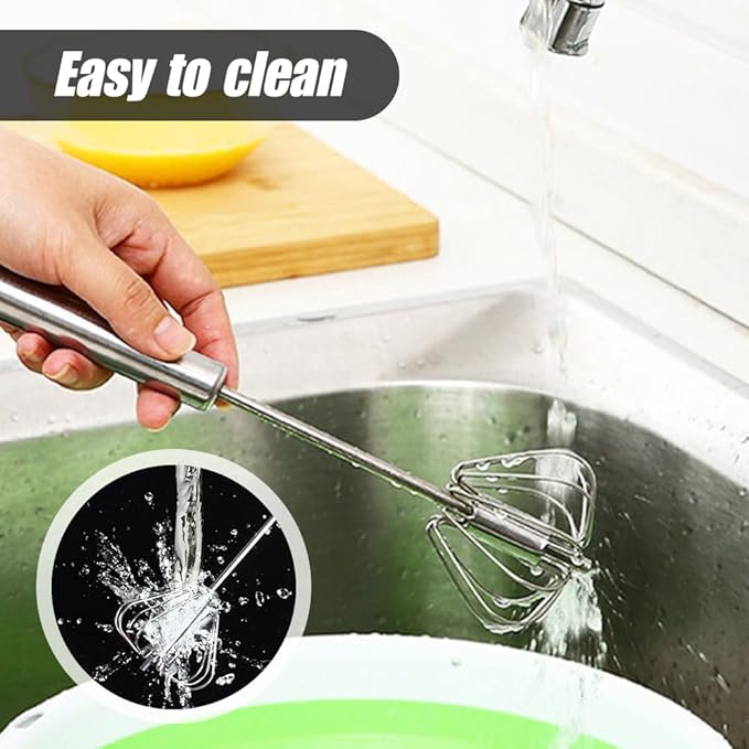2025 Upgrade Stainless Steel Egg Whisk, Semi-Automatic Hand Push Mixer Stirrer Whisk Blender, Stainless Steel Whisks Blender for Blending, Beating & Stirring (14inch)