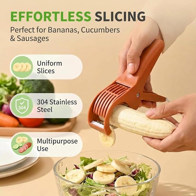 2 Pcs Multifunctional Fruit and Vegetable Slicer, 2026 Upgraded Food Manual Slicer, Ideal for Banana, Sausages, Cucumbers, Strawberries, With 2 Portable Hooks, Essential Stuff for Kitchen or Camping