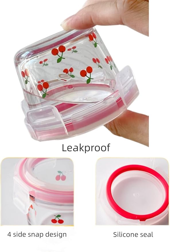 Ivymei 2 Pack Mini Square Glass Containers with lids,Small Floral Food Storage Contaiers Glass Food Jars for Food Portion,Dipping Sauce,Snack,Yogurt,Leakproof,Microwave Freezer Safe