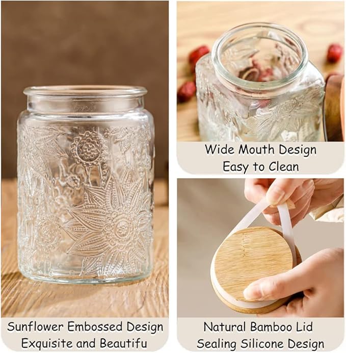 ANSQU Vintage Glass Jar with Lid, 23.7oz Airtight Glass Food Storage Container for Kitchen Counter, Pantry, Decorative Jar for Coffee, Tea, Sugar, Gratitude Jar for Mother' Day
