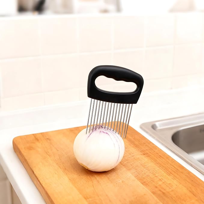 3 Pcs Stainless Steel Onion Holder for Slicing, 16-Prong Slicer/Tenderizer Tool, Ergonomic Handle, Kitchen Safe