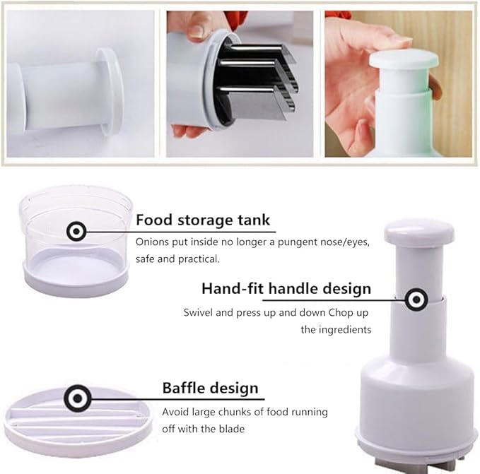 Food Chopper, Nut Chopper Manual Hand Handheld Veggie Chopper with Container Veggie Dicer for Vegetable, Salad, Onion, Garlic, Nut(white)