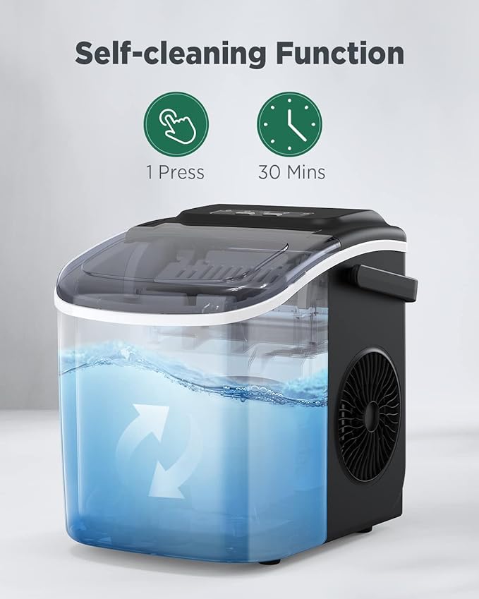 Ice Maker Countertop, Portable Ice Machine Ready in 6 Minutes with 9 Cubes 26LBS in 24H, Self-Cleaning with Ice Scoop and Basket, Two Sizes of Bullet Ice for Home Kitchen Office, Bar and Parties