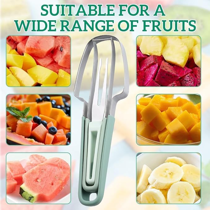 Oleex 3 in 1 Watermelon Cutter Slicer Tool, Stainless Steel Watermelon Popsicle, Fork Slicer Cutter multifunctional, Portable Watermelon Knife Fruit Cutter for Camping Kitchen Gadgets