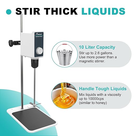 JOANLAB Laboratory Overhead Stirrer Mixer Lab Stirrer 10L | Stirring Rod and Stainless Steel Stand | Mixer Adjustable Speed 100-1000RPM 10000 mPas