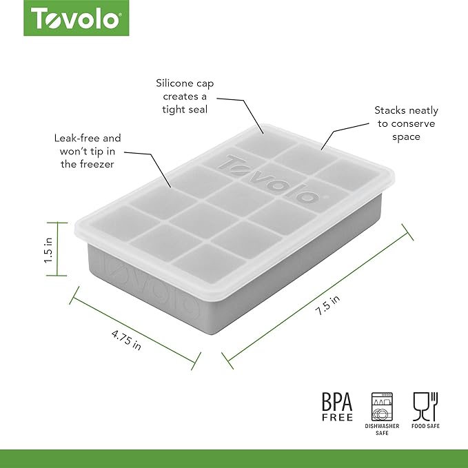 Tovolo Silicone Ice Cube Tray with Lid for Freezer Oyster Gray, Dishwasher Safe BPA Free Silicone Ice Cube Mold Tray with Cover, Easy Release 1 Inch Ice Cube for Coffee Cocktails Bourbon Whiskey