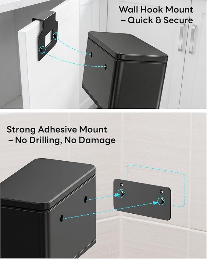 Kitchen Mini Compost Bin, 4L/1G Small Trash Can with Lid, Slim Stainless Steel Hanging Garbage Bin for Kitchen, Bathroom, Bedroom, Office, Wall Mounted Compost Bin with Inner Bucket, Black