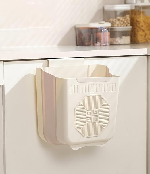 YIKANGHENG Foldable Hanging Trash Can, 8.5 Inch x 8 Inch x 4.72 Inch White Plastic Kitchen Waste Bin (M)
