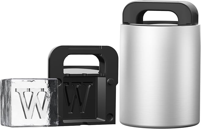 Letter W Monogram Clear Ice Cube Maker, 2" Big Ice Cubes Mold for Whisky and Cocktails, Large Initials Silicone Ice Cube Tray Personalized Gifts for DAD Gifts for Men (Letter W)