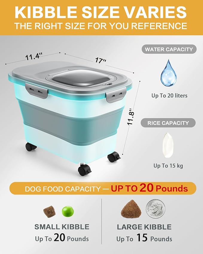 ANVS 20Lbs Dog Food Storage Container Collapsible Dog Food Container with Airtight Lids,Wheels, Scoop and 2.5L Small Pet Food Storage Container Dry Food For Dog, Cat and Other Pet Food (Black)