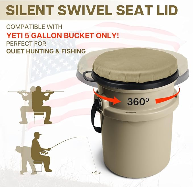 5 Gallon Bucket Seat for YETI Buckets Only, 360-Degree Swivel Bucket Lid Seats for YETI 5 Gallon Bucket, Seat Cushion for Fishing, Hunting, Car Washing,Baseball Training,Tool Organizer