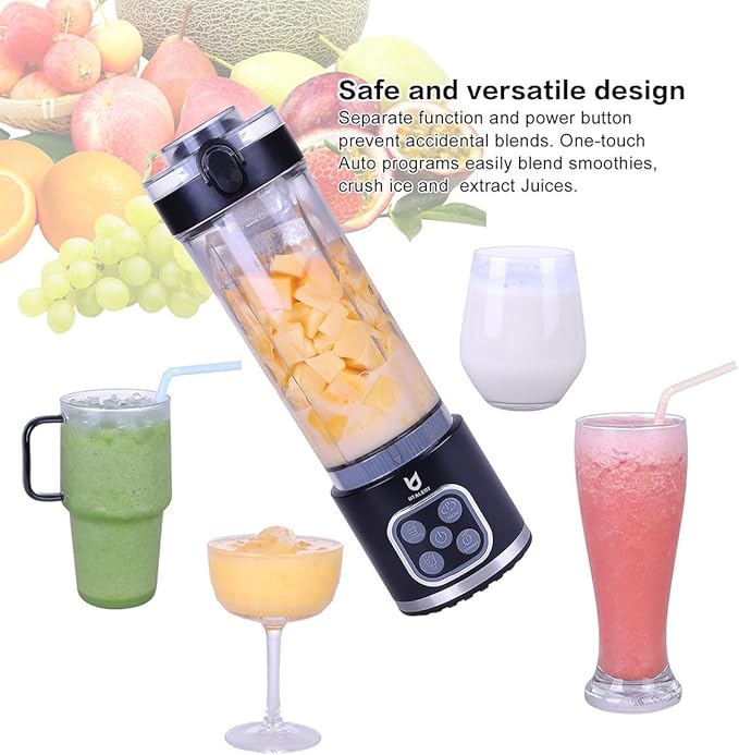 UTALENT Cordless Portable Blender, 25 oz removable Vessel, 700W Personal Blender, For-Smoothies, Ice Crush, 4 Programs, Leakproof-Lid & Sip Spout, USB-C Rechargeable, Dishwasher Safe Parts, Black
