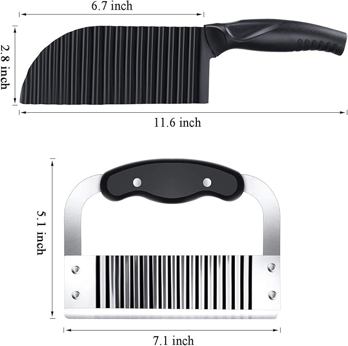 Patelai 2 Pcs Crinkle Cutter Set for Potato Vegetable French Fry, Stainless Steel Blade Wavy Slicer, Wavy Crinkle Cutting Tool Salad Chopping Knife Soap Fruit French Fry Slicer(Plastic Handle,Black)