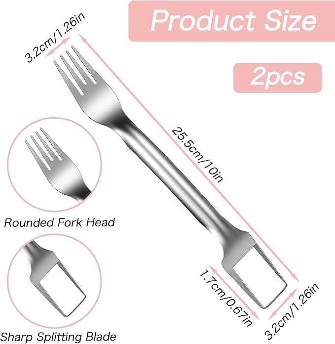 2pcs Watermelon Cutter Slicer 2-in-1 Stainless Steel Fruit Cutter Watermelon Fork Slicer Portable Tool for Home Party Camping Kitchen Gadget Dual Heads Fruit Forks for Salad BBQ