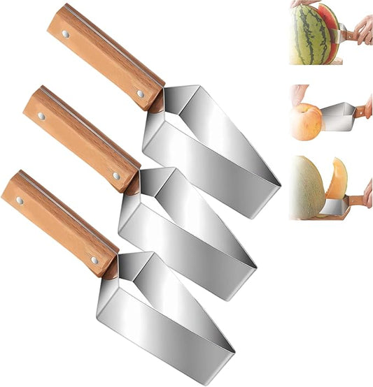 Watermelon Cutter Slicer Tool, Watermelon Slicer Stainless Steel with Wooden Handle for A Wide Variety Watermelon, Cantaloupe, Honeydew, Apples, and More (3Pcs)