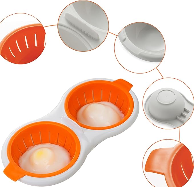 Microwave Egg Poacher, Egg Cooker Microwavable 2 Cavity Eggs Poacher Steamer Cookware Double Layer Microwave Boiled Eggs Maker for Egg McMuffin Hamburg Breakfast Sandwiches Easy to Cook