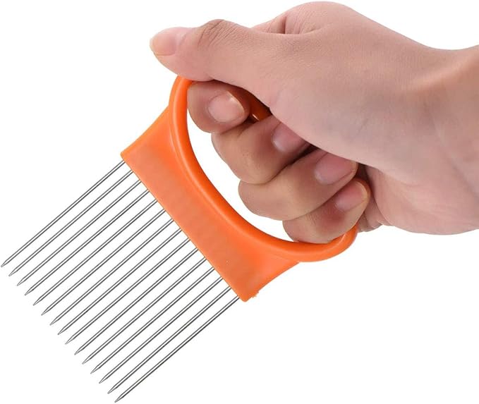 Stainless Steel Onion Holder Slicer, 2Pcs Tomato Lemon Potato Vegetable Holder Slicer Cutter Tool for Kitchen Worker Slicing