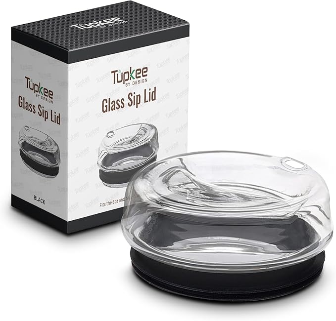 Tupkee Glass Sip Lid Black - Replacement Double Wall Glass Tumbler, 14oz & 8oz Hand Blown Travel Mug