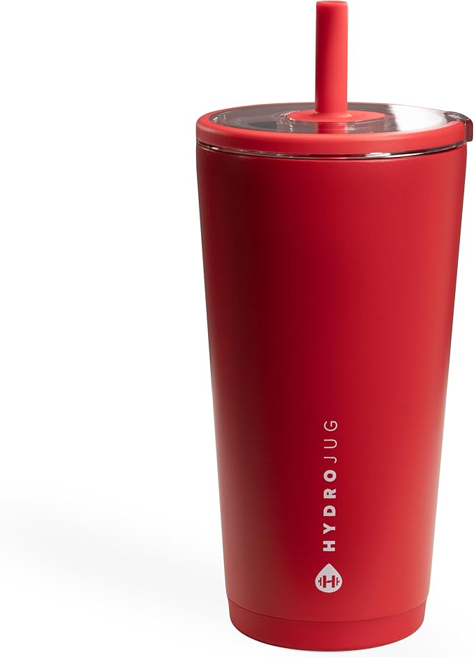 HydroJug Everyday Tumbler 20 oz – Ceramic-Lined Insulated Tumbler with Straw and Soft-Touch Lid, Cup Holder Friendly, Double-Wall Vacuum Insulation, Reusable Travel Cup – Alumni Red