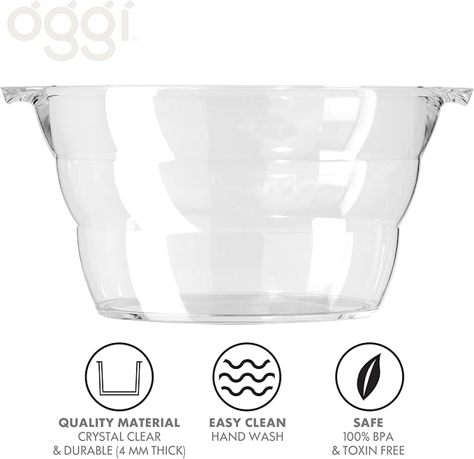 OGGI Acrylic Oval Party Tub - Clear Beverage Cooler w/Handles, Wine Cooler, Beer Chiller, Ideal Party Tubs for Drinks, Use Ice Tub for Indoor or Outdoor Bars, 18.5" x 11"