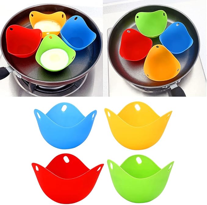 4 Pack Egg Poacher,Nonstick Silicone Egg Poaching Cup Cookware Accessory for Microwave or Stovetop Kitchen Tool(SIZE:4 pcs)