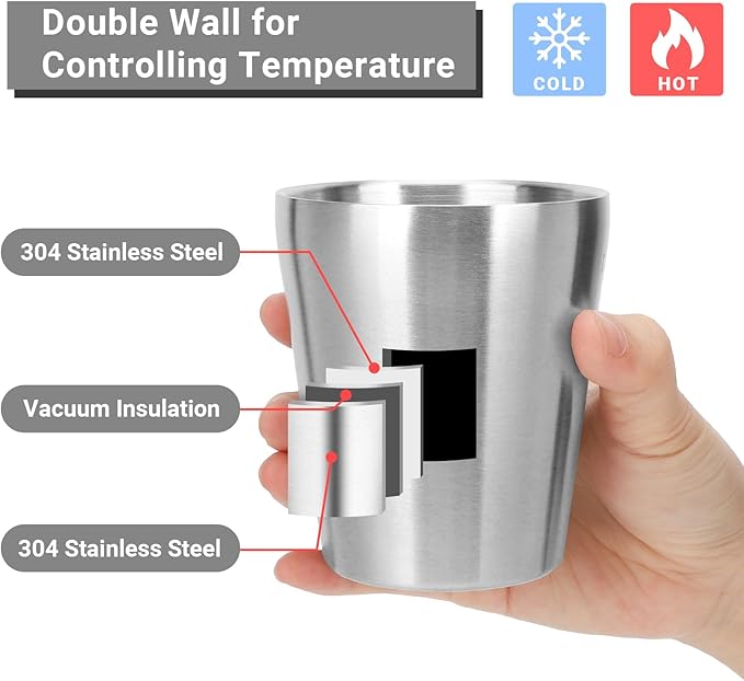 Metal Drinking Cups, 10 oz Insulated Tumbler, 4 Pack Double Wall Unbreakable Stackable Water Tumblers Insulated Stainless Steel Cups Premium Glasses for Travel Camping Home Outdoor
