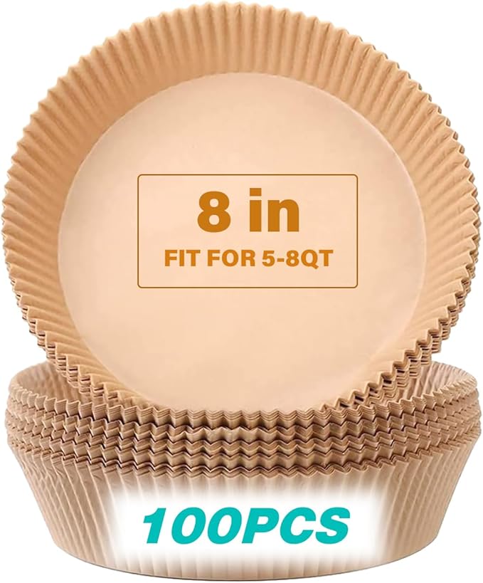 Air Fryer Liners, 100Pack Round Air Fryer Liners Disposable, Cooking Non-Stick Air Fryers Accessories, Frying Pan, Oil-proof Air Liners Disposable for 5-8 QT Baking Roasting Microwave(8"Round)